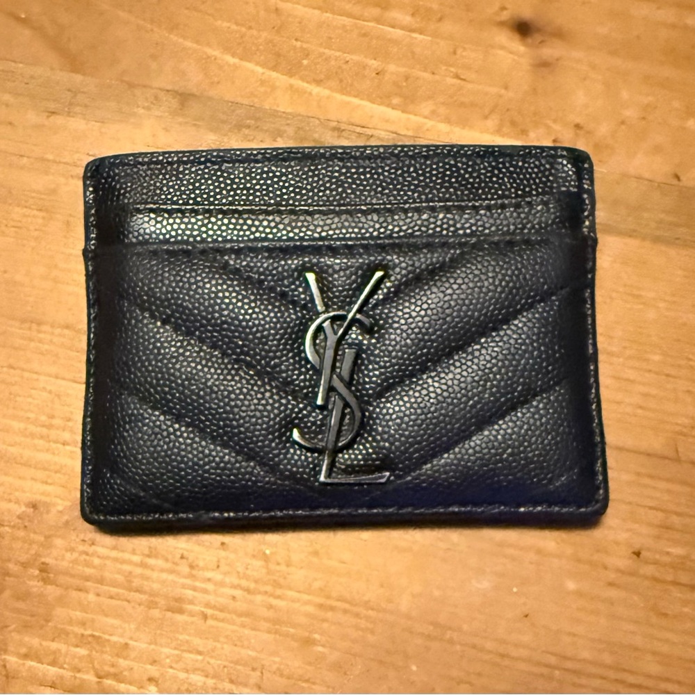 Yves Saint Laurent Black Quilted Key Card Holder